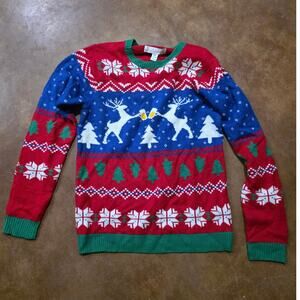 Jolly Sweaters Funny Ugly Christmas Sweater Mens MED Reindeer Roasting Beer Mugs